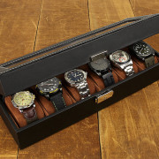 J.G. Raines Fiducia 6-pc GQ Watch Box - Black Leather
