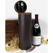 Chelsea Leather Wine Bottle Cylinder Case w/ 3 Tools