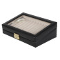 Seward 12-pc Leather Pen Box w/ Glass Top - Black